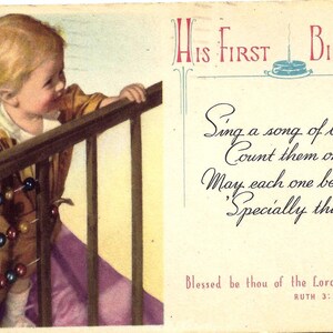 1er anniversaire carte postale ancien Vintage bébé, timbre 2c