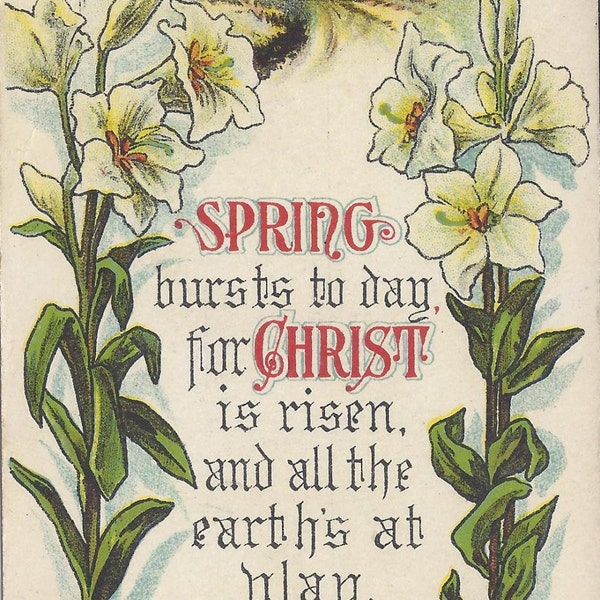 Vintage Easter Postcard, Flowers, Lilies, Religious, Christian, 1c Stamp