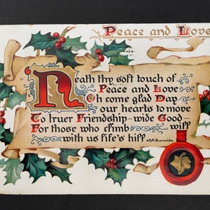 Ancienne carte postale de vœux gaufrée de Noël vintage 1908 NY 1c