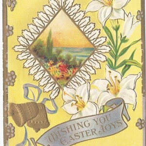 1914 alte Vintage Ostern Postkarte, Blumen, Lilien, Frühling, gelb