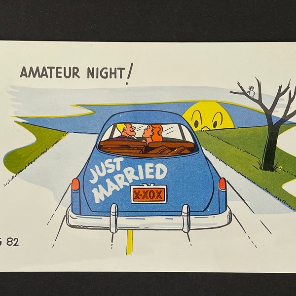 Old Humorous Vintage Postcard Just Married