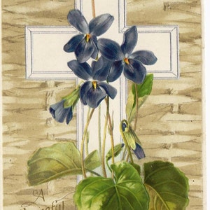 Cartolina di Pasqua dell'annata vecchio 1908, religioso, cristiano, Croce, fiori, 1c U.S. bollo
