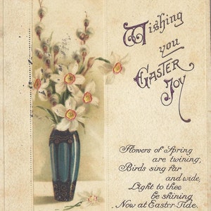 1915 Pâques Vintage ancienne carte postale, fleurs, printemps, poésie