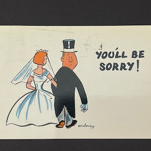 Vieille carte postale vintage humoristique - Mariage, Jeunes mariés