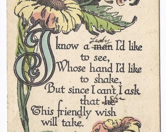1913 Old Vintage Postcard, Sunflowers, 1c US Stamp, Forsyth, Montana