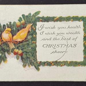 Vieille carte postale de vœux de Noël vintage, 1923, timbre d’un cent, oiseaux