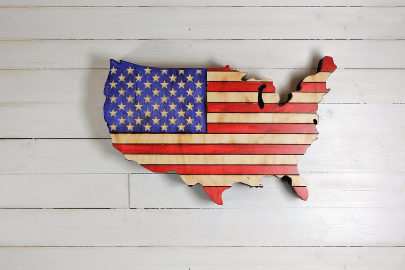 Wooden American Flag Shaped Like United States Map Wall Art With Hidden ...