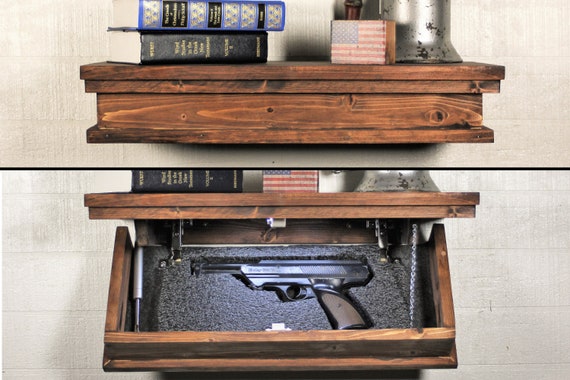 Floating Shelf with Hidden Gun Storage and Personalized Key, 23 inch shelf  with Hidden Compartment, Rustic Gun Concealment Furniture - .de