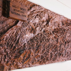 Smoky Mountain National Park Wooden Carved 3d Map. Topo map of the Smoky Mountains.  Wooden Lodge Wall Art