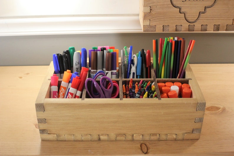 Wooden craft storage box crayon caddy crayon organizer art Etsy