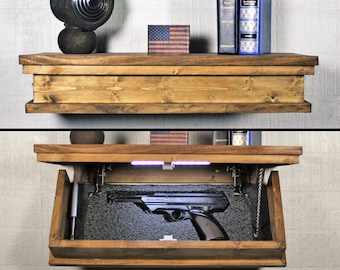 23 inch Concealment shelf with personalized key, gun case with hidden storage, gun shelf with secret compartment, gun concealment furniture