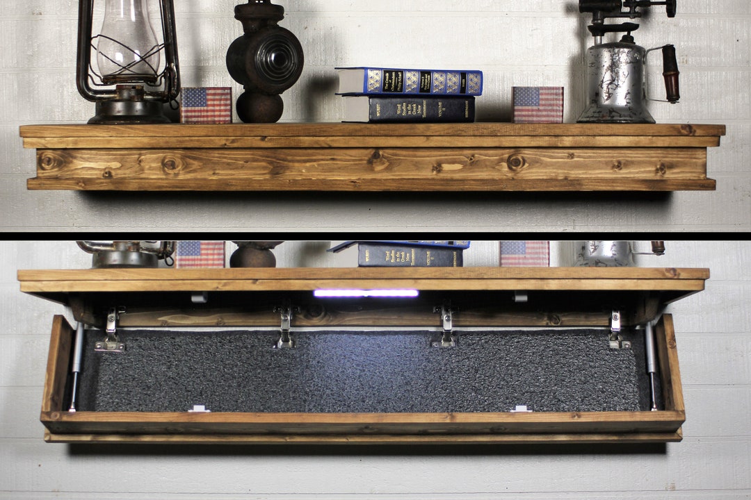Rustic Floating Shelf With Hidden Compartment and Personalized Key