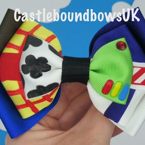 RTS- Sheriff Woody Buzz Lightyear Split Toy Story Inspired Disney Hair Bow