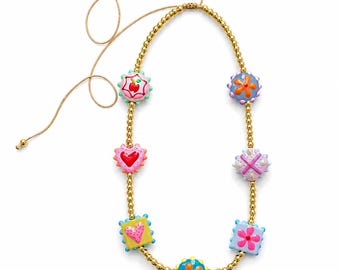 Adjustable Choker, Beaded Choker, Handmade Necklace, Colorful Jewelry, Gold Beaded Necklace, Summer Jewelry, cute lamprowork choker-gift i
