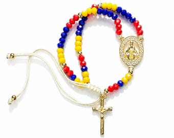Venezuela Rosary Bracelet, Virgin Mary Crucifix Jewelry, Adjustable Catholic Gift, Gold Tone Venezuela Jewelry-Rosario venezolano- Venezuela