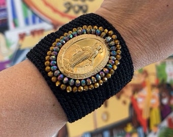 embroidery handmade black religious bracelet-statement handmade -hand woven bracelet cotton bracelet adjustable bracelet religious bracelets