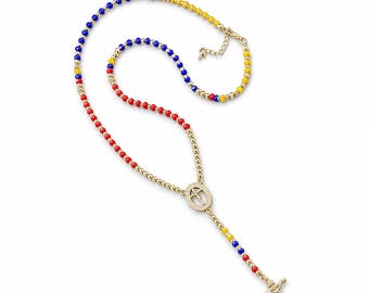 Venezuelan Rosary Necklace, Handmade Catholic Jewelry, Gold Plated Crystal Rosary-Venezuela Jewelry Gift-Venezuela-collar Rosario tricolor -