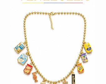 Venezuelan Food Charm Necklace:-venezuela jewerly -Enamel Nostalgia Charms and Venezuela Map-chucherias venezolanas- venezuela necklace-gift