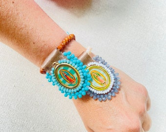 Statement handmade bracelet-religious bracelet-embroidery handmade bracelet-gift for her -Virgen de Guadalupe bracelet beaded bracelet