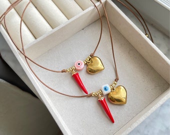 DAINTY-High Quality Adjustable Thread adjustable Necklace Heart Necklaces Protection Necklaces Good Luck Amulet/Chili Necklaces