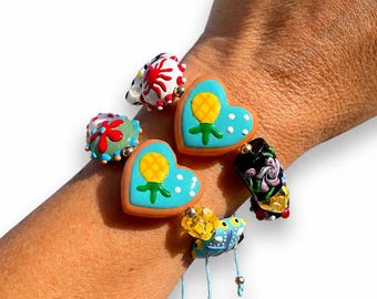 Handmade Murano Glass Bracelet, Stained Glass Art Bracelet, Colorful Adjustable Cuff, Artisan Lampwork Jewelry, One of a Kind Gift for Her