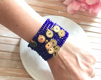 dainty Ten Commandments Charm Bracelet-Religious jewelry-Christian bracelet-blue beaded bracelet-10 mandamientos de Dios -catholic bracelet