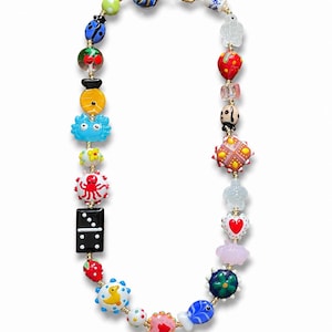 Murano Glass Lampwork Beaded Necklace, Handmade Colorful Statement Jewelry, Artisan Glass Bead Necklace, Unique Gift for Her-layers (2)