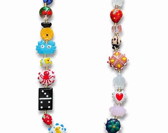 Murano Glass Lampwork Beaded Necklace, Handmade Colorful Statement Jewelry, Artisan Glass Bead Necklace, Unique Gift for Her-layers (2)