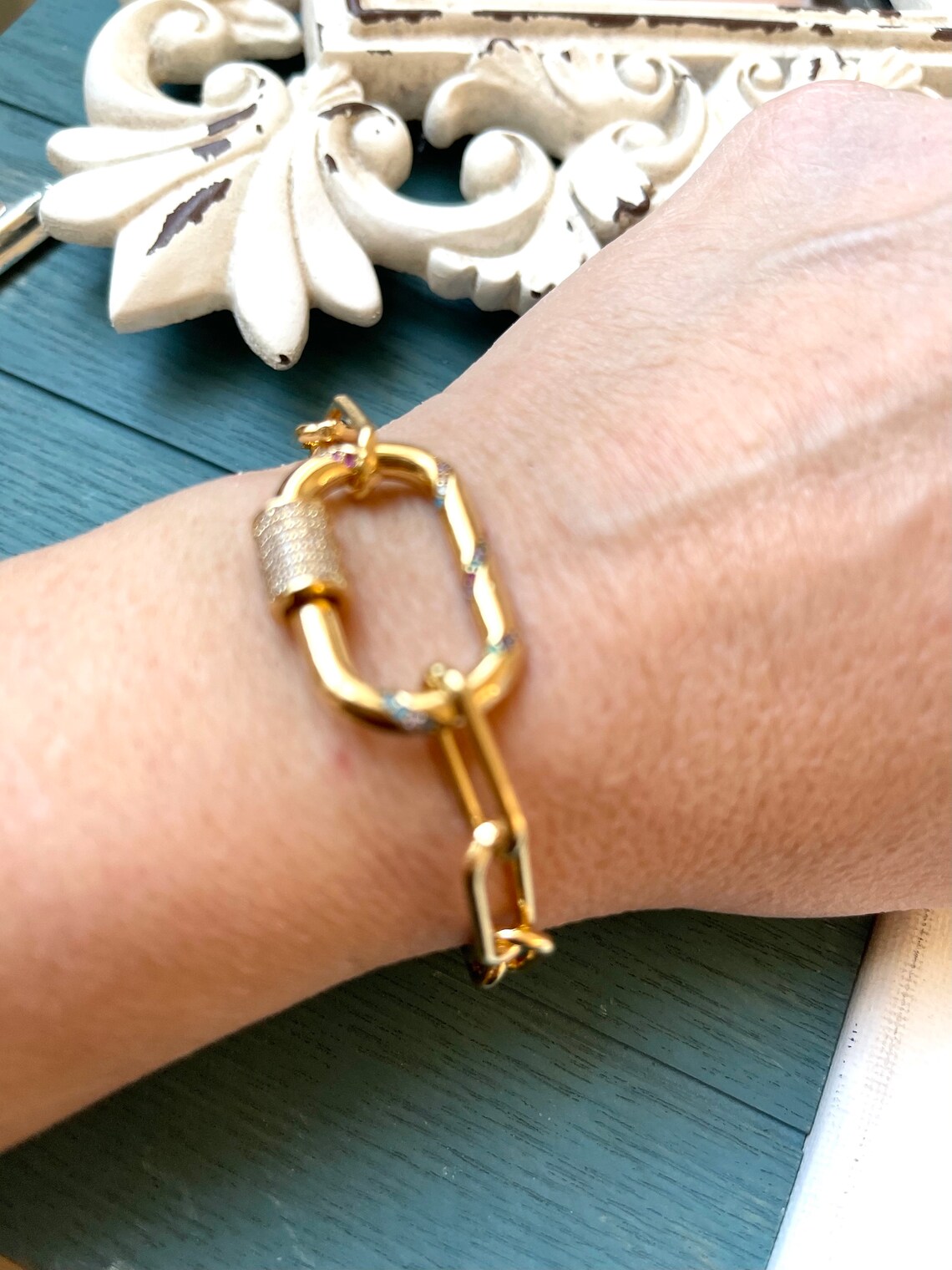 Luxury Bracelets Oval Screw CZ Micro Pave Clasp Gold Plated Etsy