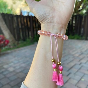 PINK Luxury Amulet bracelet Heart pink evil eye charm pink beads crystal stone beads good luck bracelet protection amulet gift idea image 7