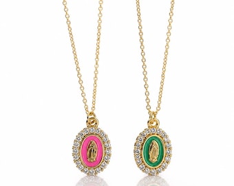 Colorful Mary necklace -religious pendant jewelry, Catholic jewelry, gift for religious individuals, Confirmation gift- statement religious