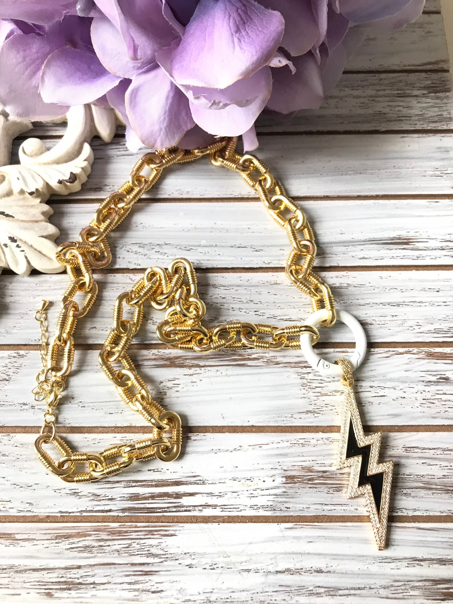 18K chain Enamel Lightning Bolt Pendant for Necklace Bolt Etsy