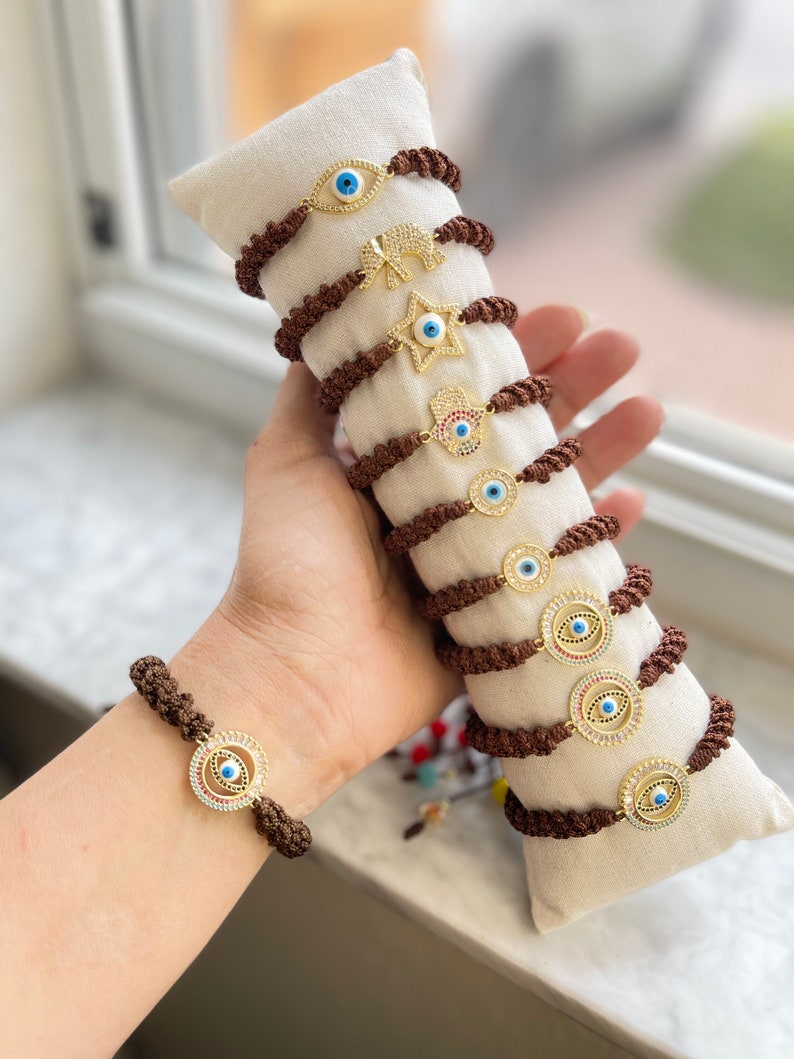 Handmade embroidery amulet bracelet-evil eye micro pave conector-zirconium bracelet-protection bracelet-one of a kind jewelry-gift idea image 4