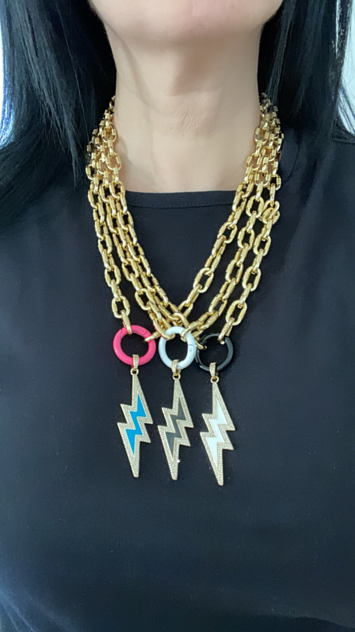 18K chain Enamel Lightning Bolt Pendant for Necklace Bolt Etsy