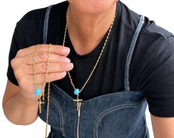 Cross Necklace | 18K Gold-Plated Chain | Handmade Religious Necklace | Minimalist Cross Pendant | Everyday Catholic Jewelry | Gift for He