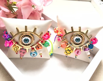 Luxury embroidery bracelet/summer bracelet/hand braided bracelet Neon bracelet eye bracelet exclusive bracelets with details of happy faces