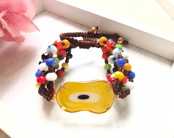 luxury yellow knotted adjustable bracelet Murano glass/ connector bracelet Murano eye bracelet multicolored stone bracelet exclusive / gift