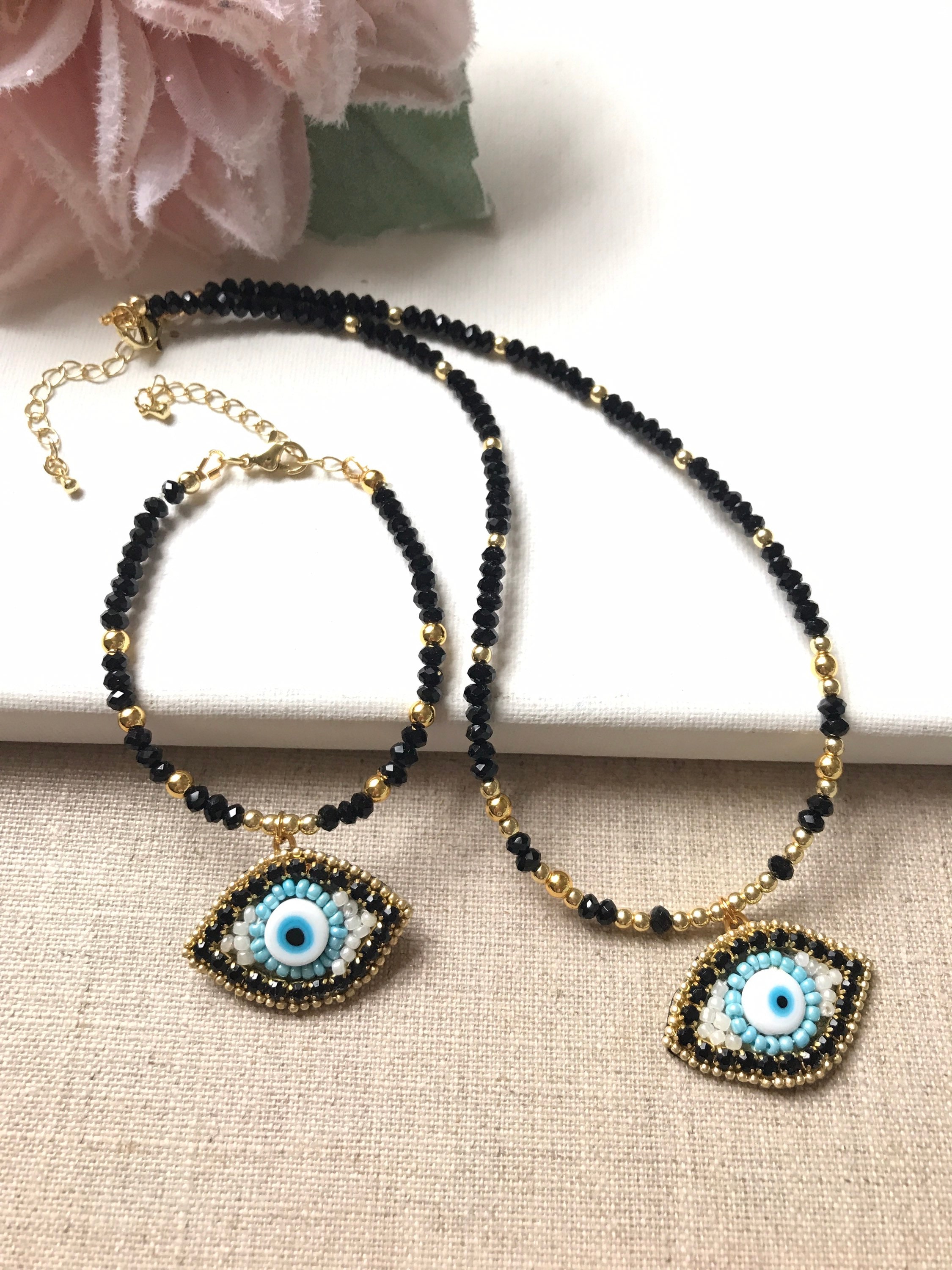 Handmade crystal necklaceevil eye dainty necklaceevil eye Etsy