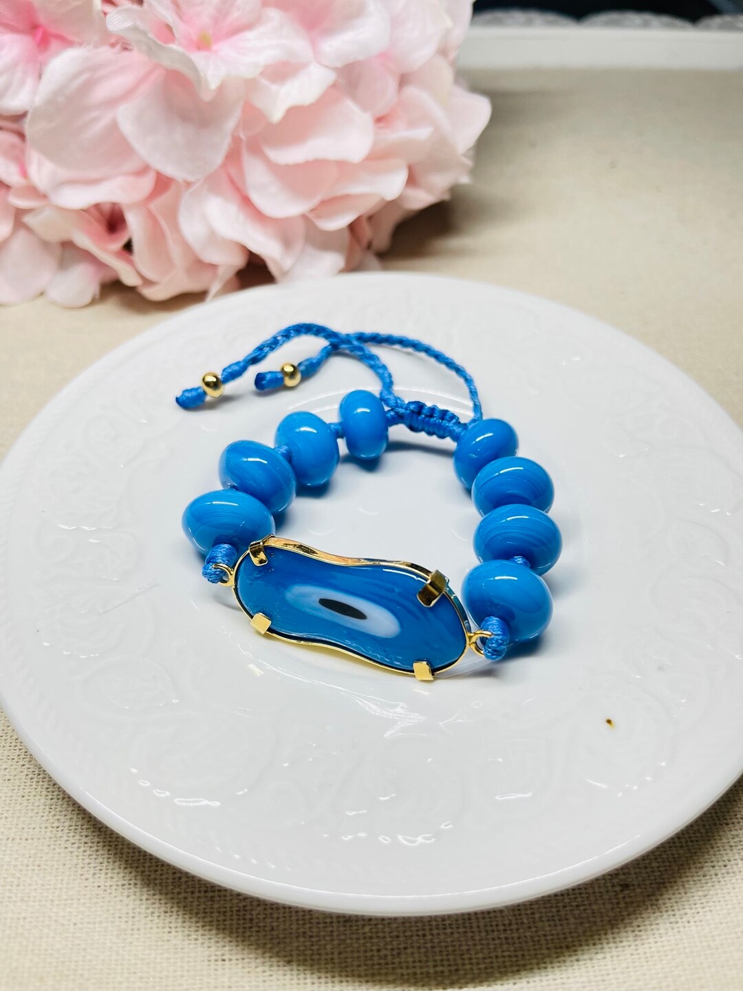 BLUE Murano Glass Stone Bracelet Knot Bracelets Good Luck Charm