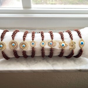 Handmade embroidery amulet bracelet-evil eye micro pave conector-zirconium bracelet-protection bracelet-one of a kind jewelry-gift idea image 9