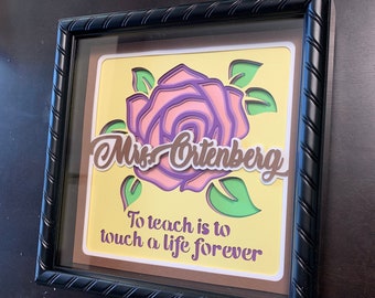 3D Personalized Gift for Teacher with rose SVG shadow box - for Cricut, Silhouette Cameo or other cutting machines