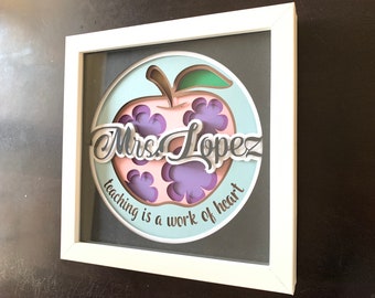 3D Personalized Gift for Teacher with apple SVG shadow box - for Cricut, Silhouette Cameo or other cutting machines