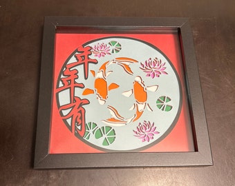 3D Lunar New Year Koi Fish Shadow Box Gift SVG shadow box - for Cricut, Silhouette Cameo or other cutting machines