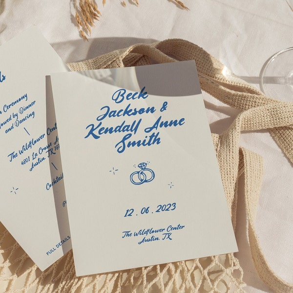 Wedding Invitation Canva Template Itinerary TRISTAN | Printable Instant Download | Retro Hand-Drawn Illustrations