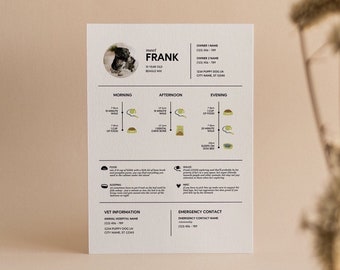 Pet Instruction Sheet for Sitter and Walker Canva Template | Simple Dog Schedule and Contact Information | Printable Instant Download