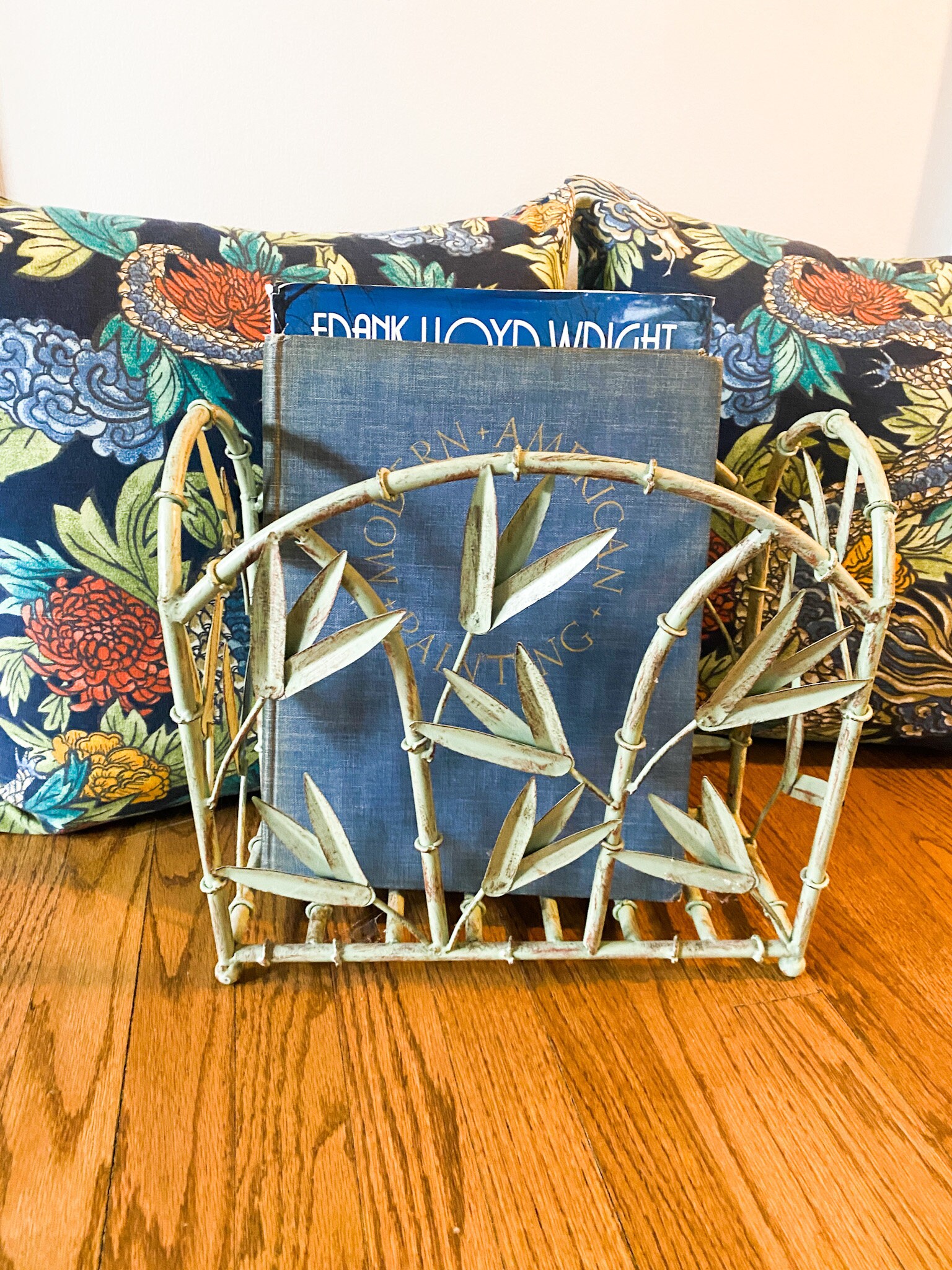 Palm Beach Regency Metal Faux Bamboo Leaf Design Sage Green Magazine