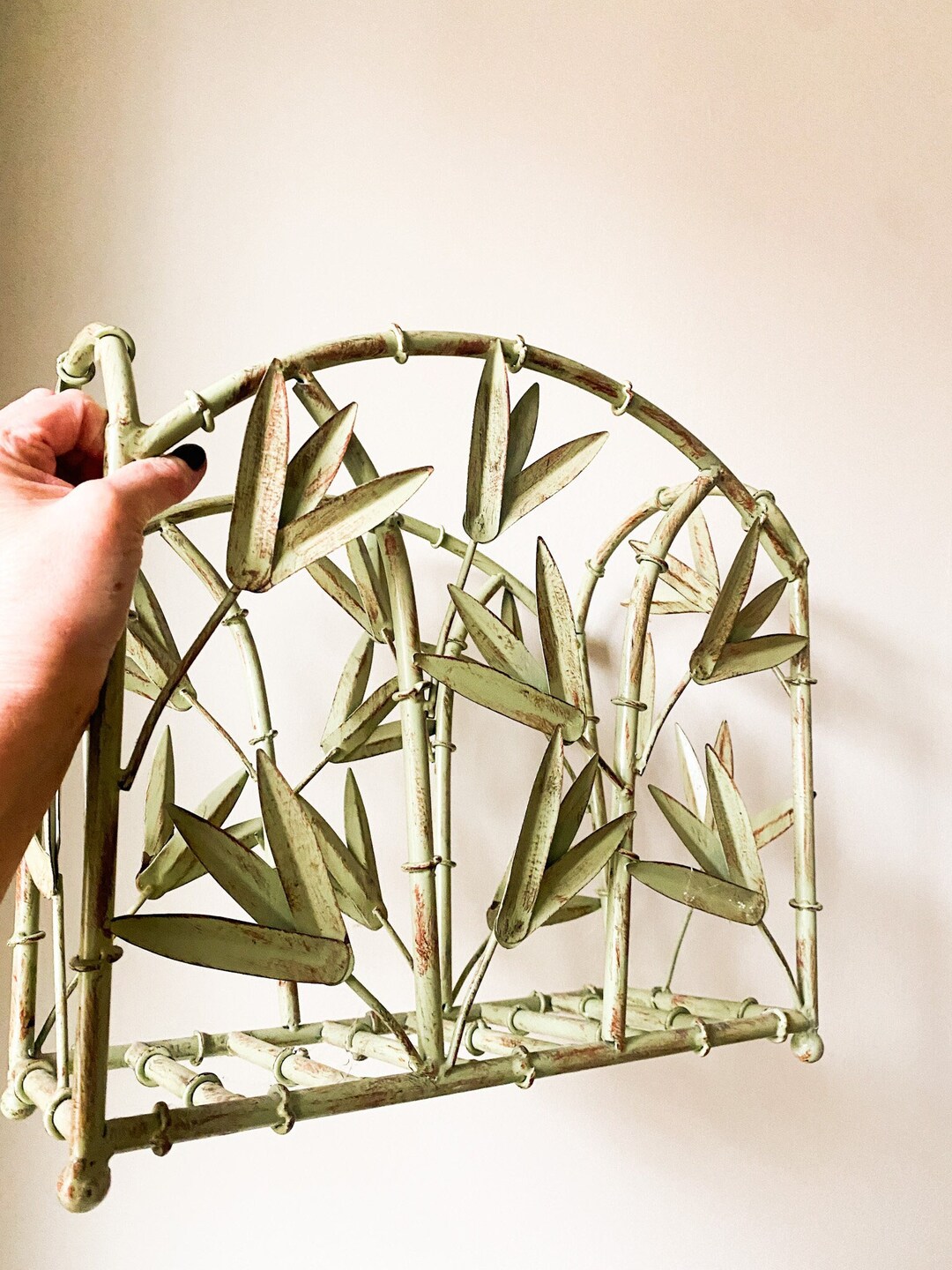 Palm Beach Regency Metal Faux Bamboo Leaf Design Sage Green Magazine