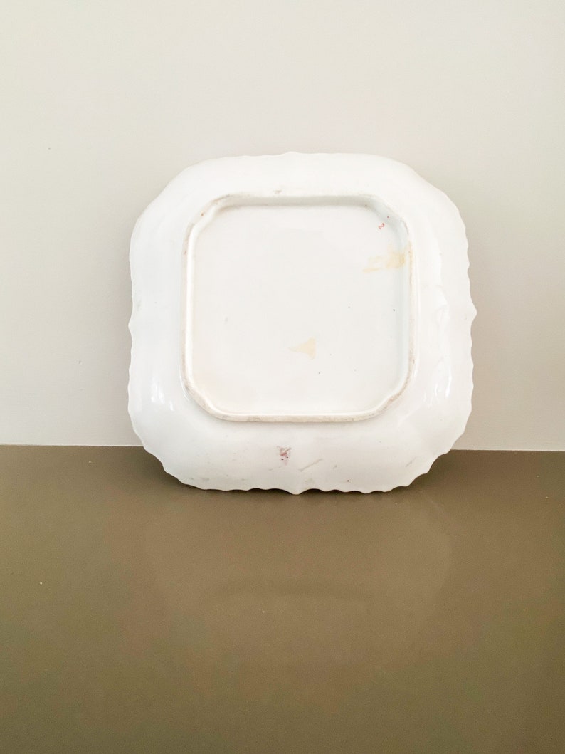 Vintage Green and White Chinese Floral Serving Platter With Scalloped