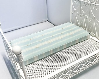 Dollhouse Bedding, Miniature Dollhouse Mattress, Blue Green Mint Ticking, 1/12 Scale, Single Bed Size, Vintage, Striped, Dollhouse Furniture