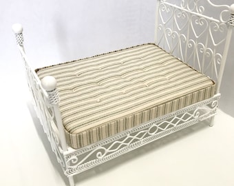 Dollhouse Bedding, Miniature Dollhouse Mattress, Rustic Farmhouse Beige, Striped Ticking,  1/12 Scale, Double Bed Size, Dollhouse Furniture